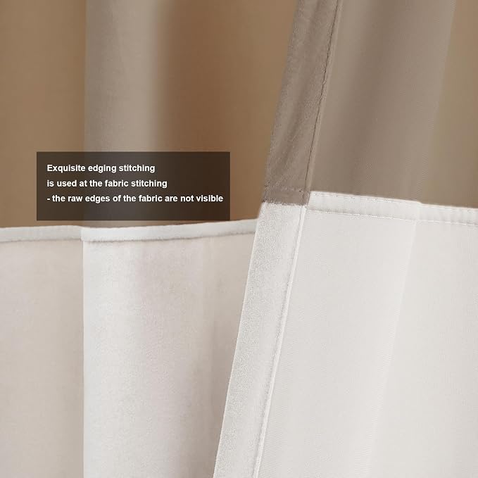 BULBUL Champagne Cream Ivory Color Block Window Curtains Panels 108 inches Long - Image 3
