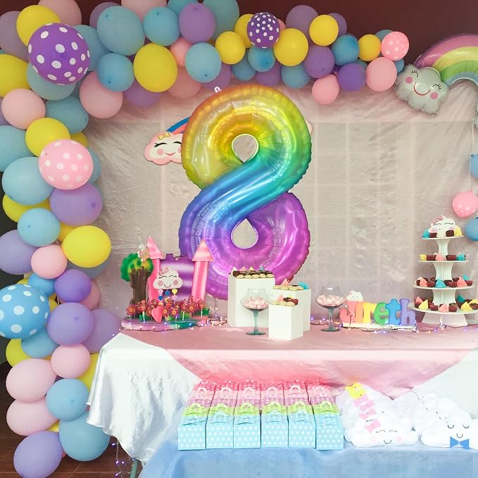 Rainbow Number 8 Balloon, 40 Inch Large Number Foil Mylar Balloons - Image 4