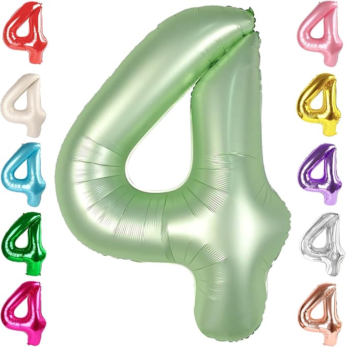 4 Balloon Numbers Birthday Decorations, 40In Sage-Green Balloons by Mluchee