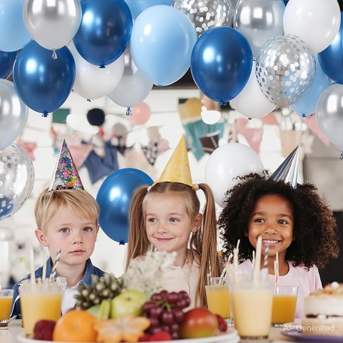 Zesliwy Blue White Silver Balloons Set, Party Decor | Metallic Dark Blue Sliver - Image 8