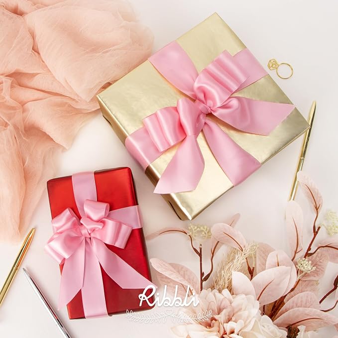 Ribbli Pink Double Faced Satin Ribbon, 1-1/2” x Continuous 25 Yards, Use - Image 4