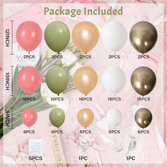 Pink and Green Balloon Arch Kit 127Pcs Sage Green Dusty Pink Gold Balloons - Image 3
