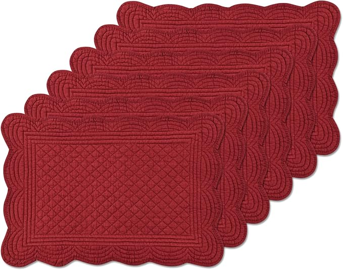 6 PC Quilted Placemats, 100% Cotton Fabric Washable Cloth Table Mats by MINUPWELLHome