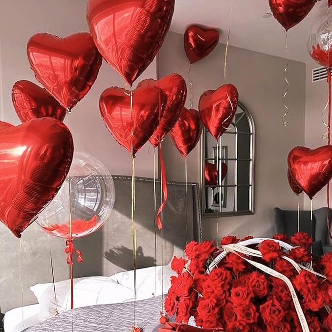 Red Heart Balloons, 18 Inch Metallic Red Foil Balloon Helium 10Pcs Large Ruby - Image 5