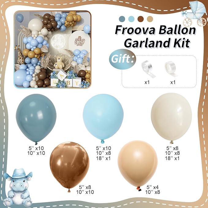 Dusty Blue and Brown Balloon Arch Kit, Bear Baby Shower Decorations - Image 2