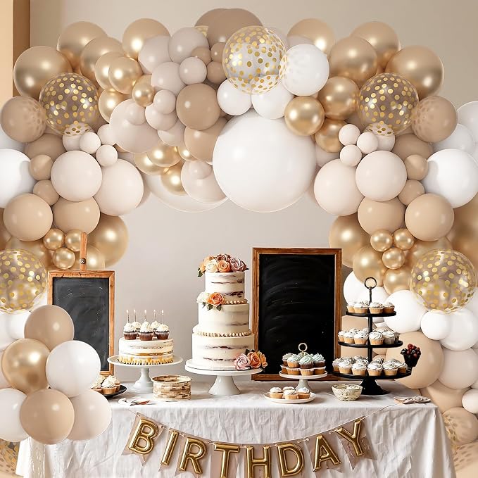 152Pcs White Sand Metallic Champagne Gold Balloons Arch Kit | Different Sizes - Image 5