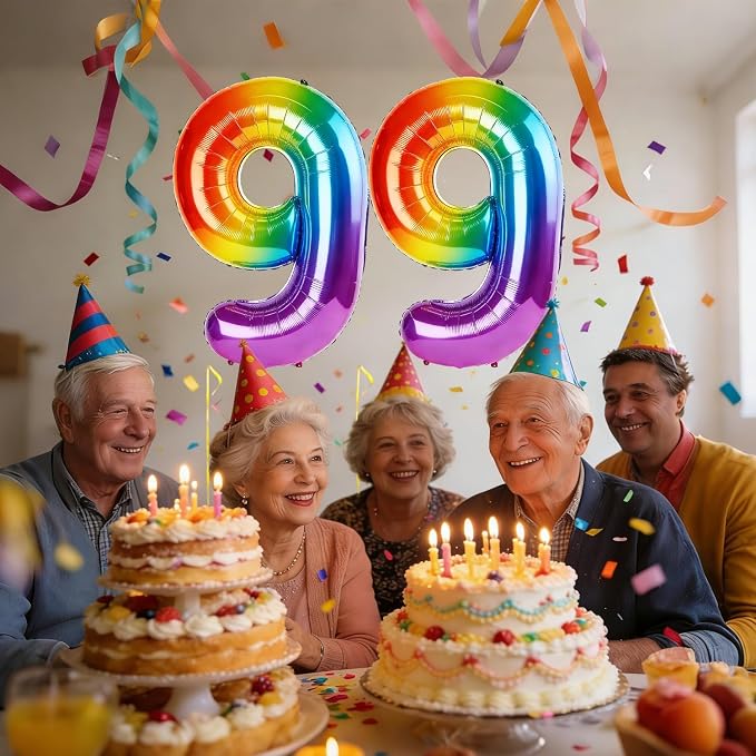 40 Inch Number 99 Balloons for 99th Birthday Party Decorations, 0-100 Rainbow - Image 2