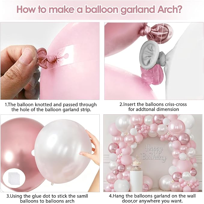 Pearl Pink White Balloons Arch Kit Double Stuffed, Party Decor. | Pastel/Light - Image 3