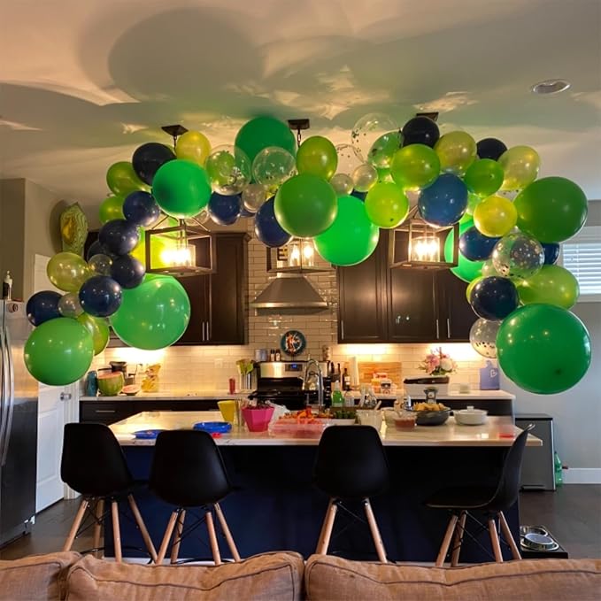 60 Pcs Navy Blue Matte Light Green Silver Latex Party Balloons - Image 7