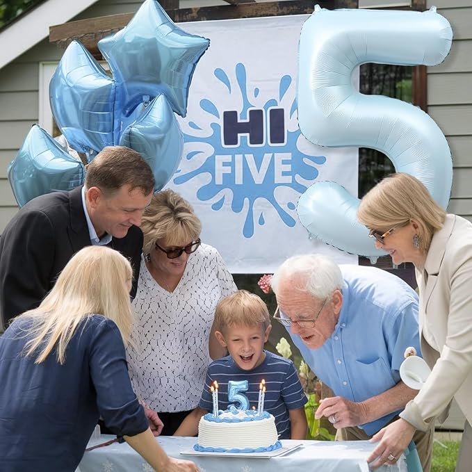 Big Number 5 Balloons, Dusty Light Blue Foil 5 Balloon Numbers 40 Inch - Image 4
