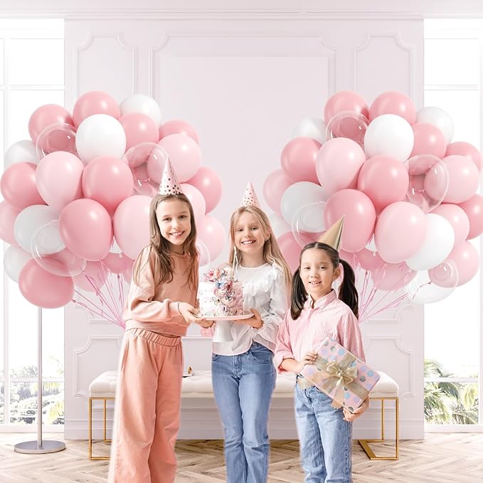 60pcs Light Pink Balloons with Clear Pastel Pink and White Balloons - Image 6