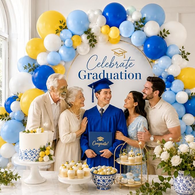 Blue White Yellow Balloon Arch Kit, Graduation Yellow Royal Blue Latex Party - Image 2