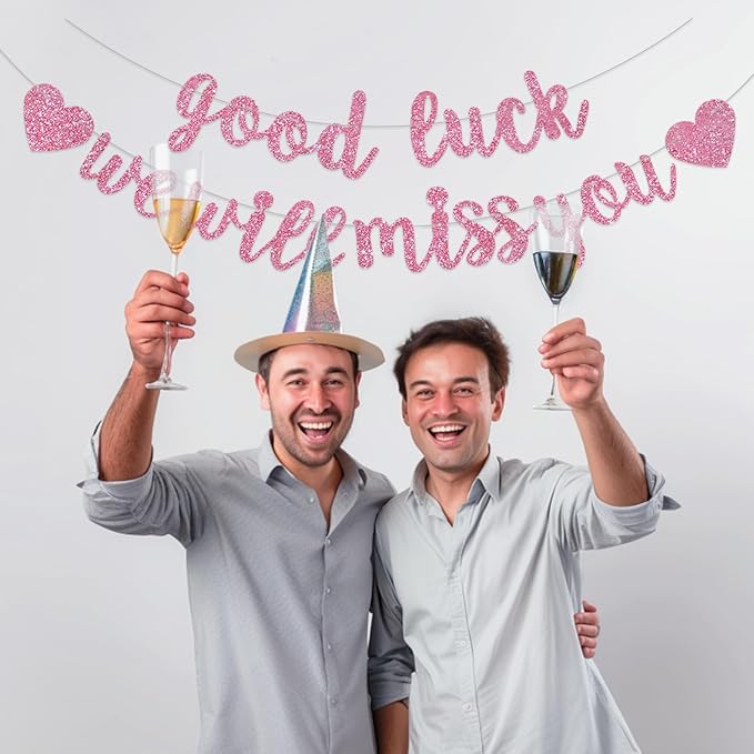 BEISHIDA Glitter Pink Good Luck We Will Miss You Banner Party Decor No DIY | - Image 5