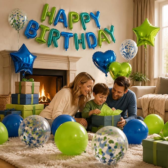27 Pcs Green Blue Birthday Decorations, 3D Letters Green Blue Happy Birthday - Image 2