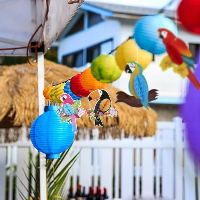 KESOTE Hawaiian Tropical Parrot Bird Honeycomb Hanging Party Decorations | - Image 4