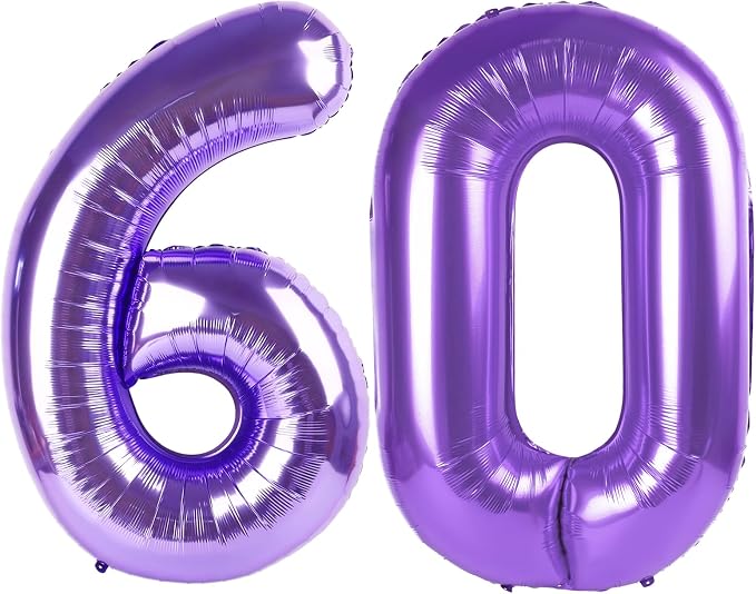 Purple Number 60 Balloon 40 Inch, 60th Birthday Decorations Men Women | Foil by IWERP