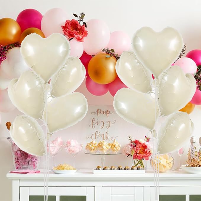 TONIFUL 30 Pcs Cream White Heart Balloons 18 Inch Heart Shape Foil Balloon | - Image 3