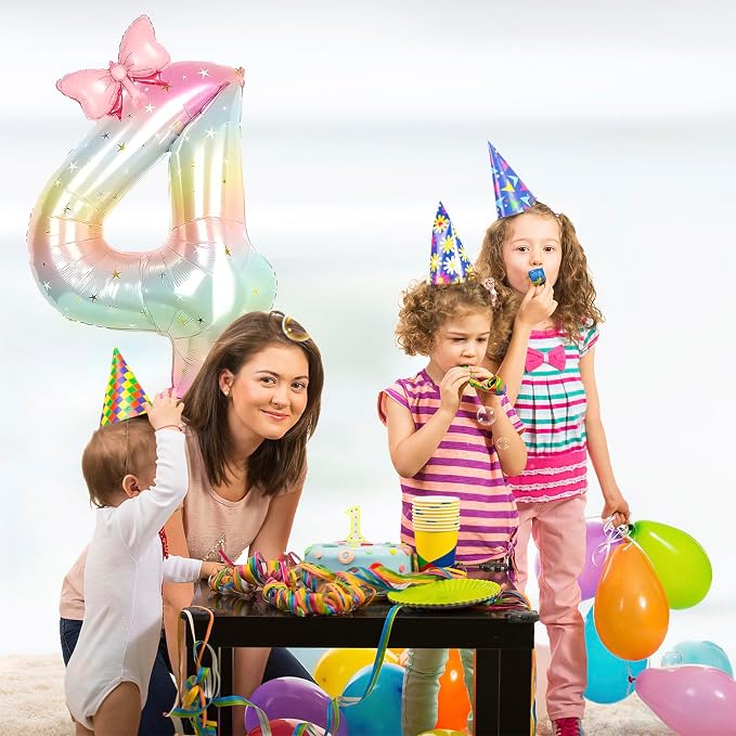 Number 4 40 Inch Rainbow Star Gradient Giant Number Balloon & Mini Bow Balloon - Image 4