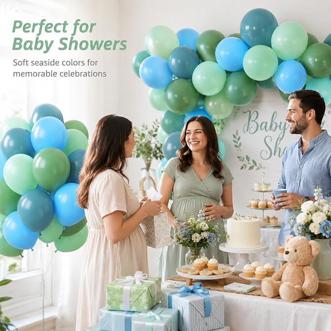 Blue and Green Balloons, Slate Blue Balloon Arch Kit, Baby Blue Light Green - Image 6