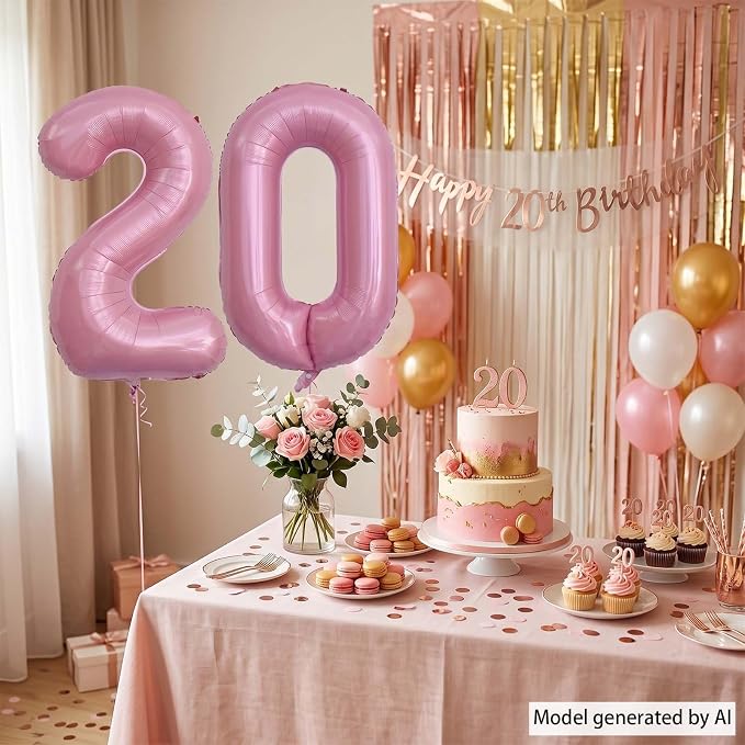 Pearlescent Pink Number 20 Balloon 40 Inch, Shiny Foil - Image 7