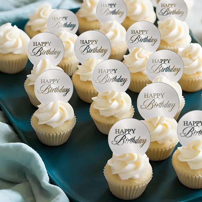 20pcs Silver Birthday Cupcake Toppers Acrylic Cake Picks - Image 7