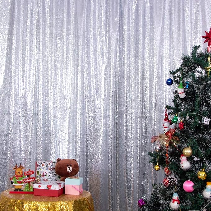 SquarePie 6x8ft Silver Sequin Backdrop, High Density Non-Transparent Glitter - Image 9