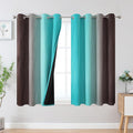 Brown and Teal Blackout Curtains 45 Inch Length, Light Blocking Gradient Drapes by ESTELARTEXTILER