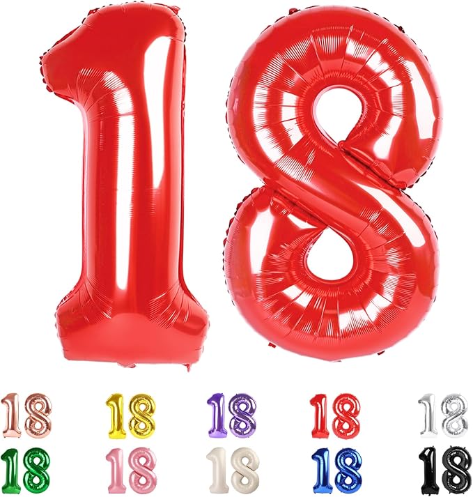 18 Balloon Numbers 40 Inch for 18th Year Old Birthday Decorations, Inflation by Mluchee