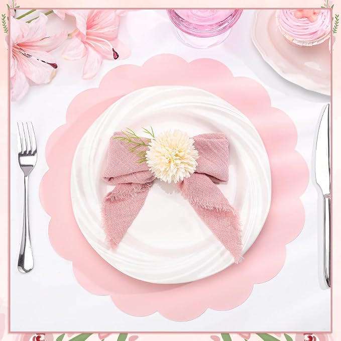 60 Pcs Light Pink Paper Placemats, 13.5 Inch Scalloped Table Mats | Thick Paper - Image 3