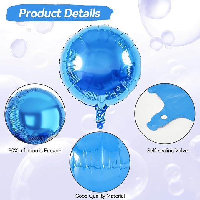 20PCS Blue Silver Round Shaped Foil Balloons, 18 Inch Round Foil Balloon - Image 3