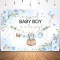 InMemory Blue Baby Shower Backdrop Oh Baby Clothes Welcome Newborn Party by InMemory