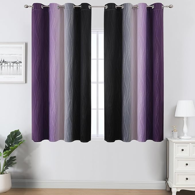 Black and Purple Ombre Blackout Curtains 54 Inch Length 2 Panels, Full Room - Image 2
