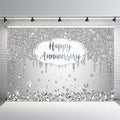 AIBIIN 10x7ft Happy Anniversary Backdrop Silver Dripping Glitter Crystals by AIBIIN