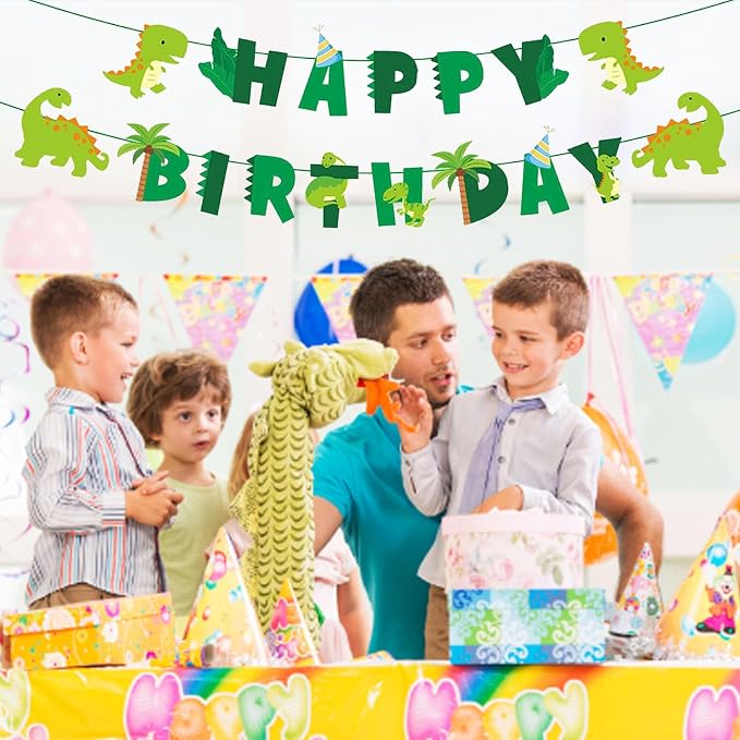 Dinosaur Birthday Banner | Green Dinosaur Birthday Party Decorations - Image 4