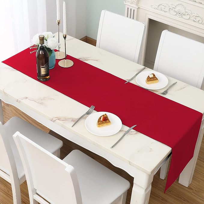 DUALIFE Red Table Runner 14 x 72 inch Divine for Valentines Day Mother's Day Wedding Holiday Dining, Natural Fabric Handcrafted Dresser Scarf Banquet Catering Services Event 1 Piece