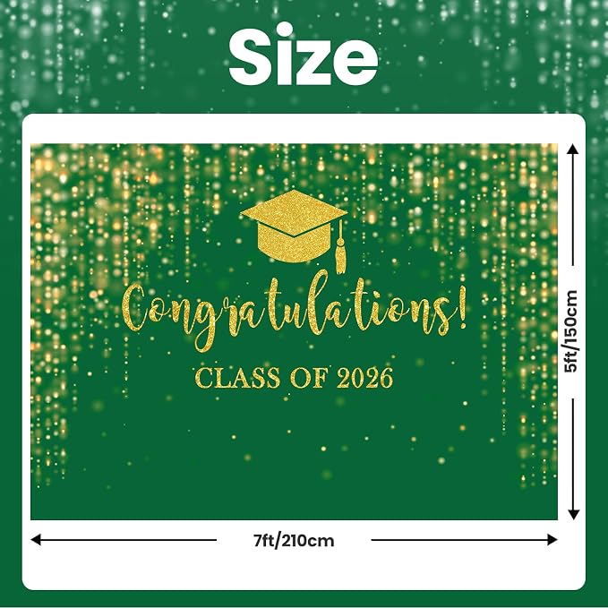 Mocsicka Class of 2026 Backdrop Green Gold Glitter Bokeh Graduation Party - Image 4