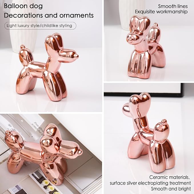 Notakia Cute Ceramics Pink Balloon Dog Statue Crafts Living Room Desktop - Image 3