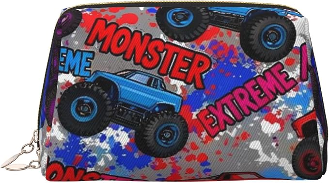 Monster Truck Car Grunge Leather Makeup Bag Cosmetic Pouch Portable Travel by Unknown