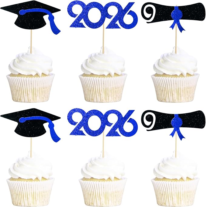 Pre-Assembled Graduation Cupcake Toppers 48 PCS, Class of 2026 Mini Cake by Make+life+better