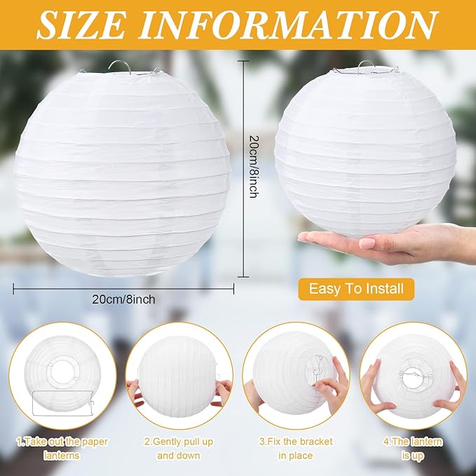 Treela 48 Pack White Chinese Japanese Paper Lanterns Decorative Hanging Round - Image 3