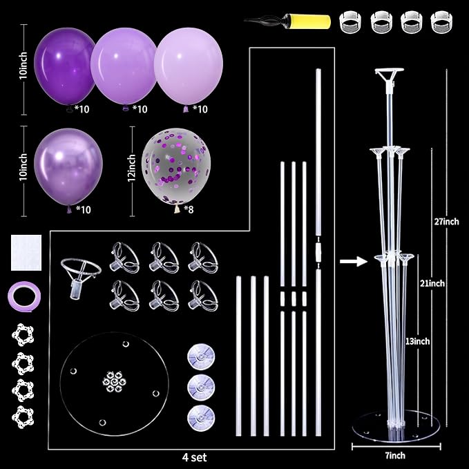 Purple Balloons Stand for Table Centerpieces Stand Kit 4 Sets - Image 3