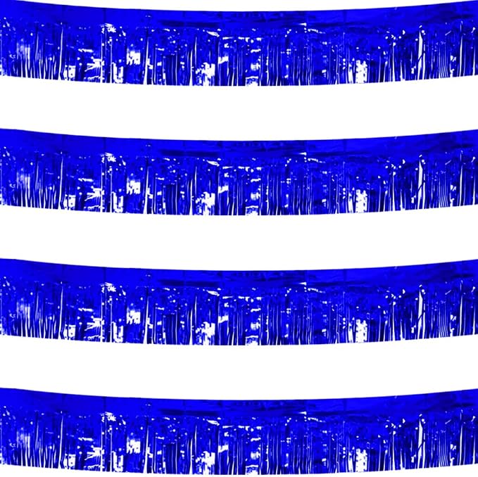 4 Pack Royal Blue Total 40 Feet Foil Fringe Garland Metallic Tinsel Banner Wall by iiCheerful