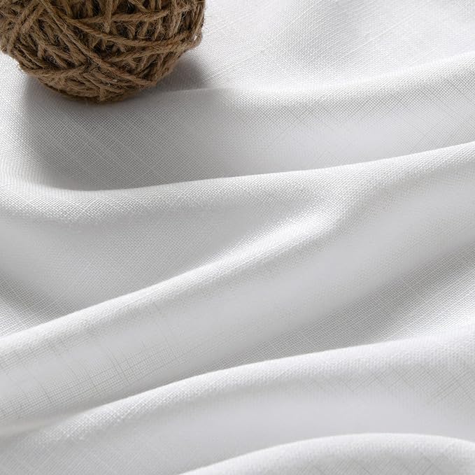 White Small Linen Textured Curtains 24 Inch Length Light Filtering Semi Sheer - Image 5