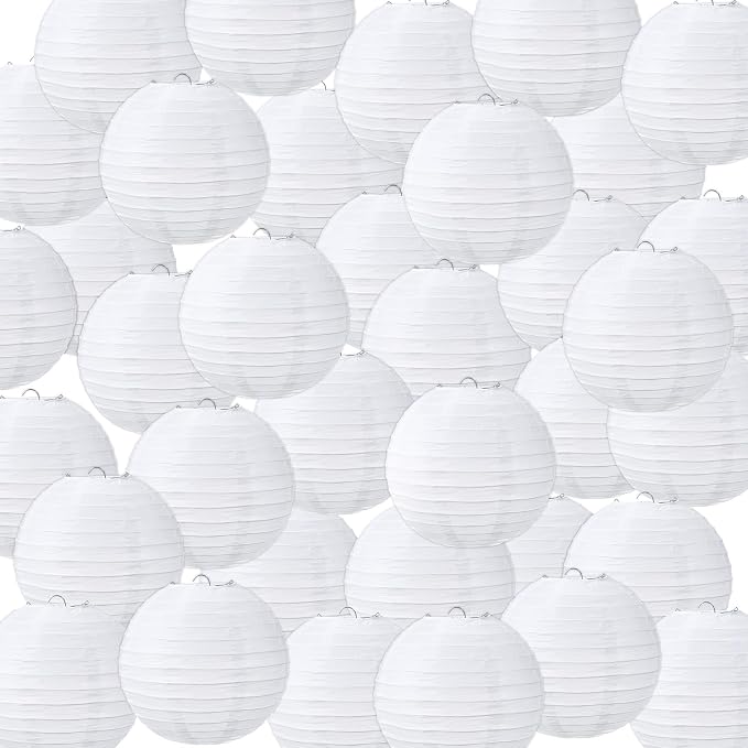 Treela 48 Pack White Chinese Japanese Paper Lanterns Decorative Hanging Round by Treela