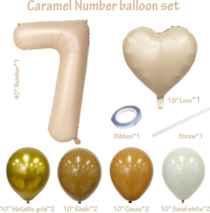 40 In Caramel Number Balloons Helium Foil Mylar latex Balloon Digital 7 | - Image 2