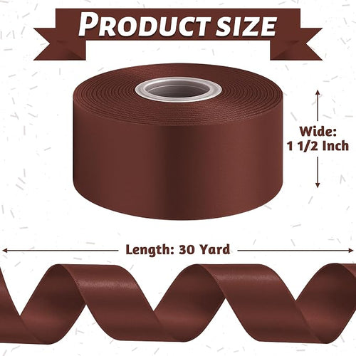 1 1/2In 30Yards Brown Ribbon for Gift Wrapping Birthday Christmas Decor | Soft - Image 2
