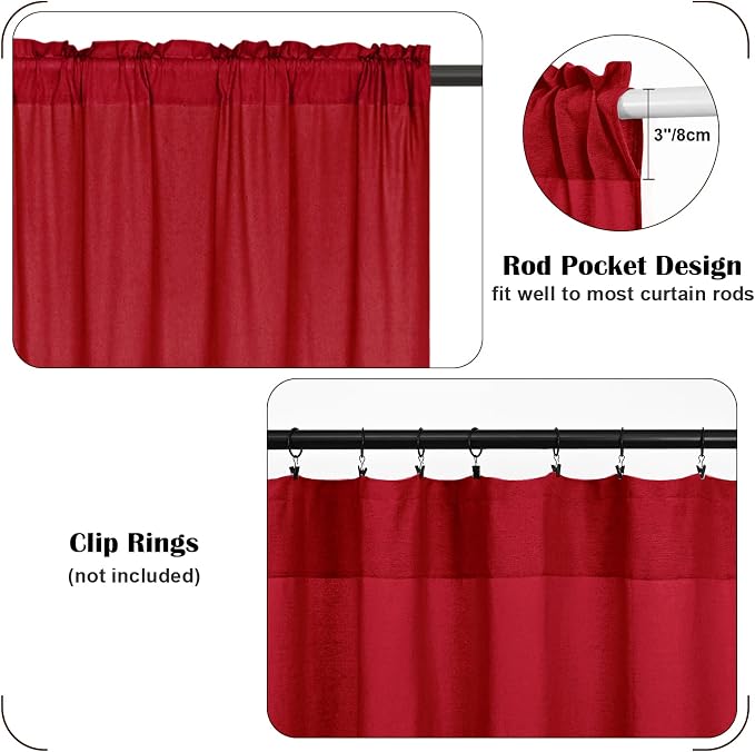 Farmhosue Kitchen Curtains 36 Inch Length, Rustic Cotton Linen Tier Curtains - Image 7