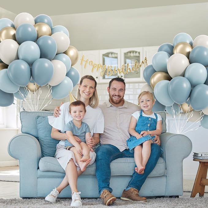 60pcs Dusty Blue Balloons with 12inch Sand White Metallic Gold Balloons | - Image 6