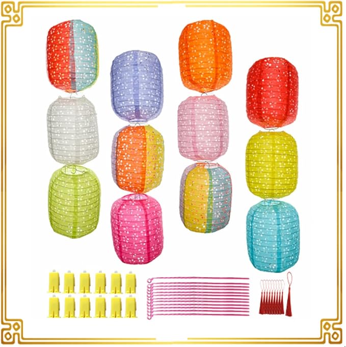 12Pcs Paper Lanterns Chinese Japanese Colorful Hanging Paper Lanterns - Image 2