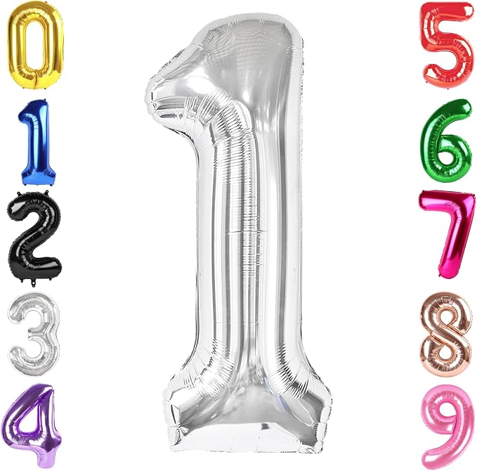 40 Inch Silver Number 1 Balloon Birthday Party Decorations by Hadoife